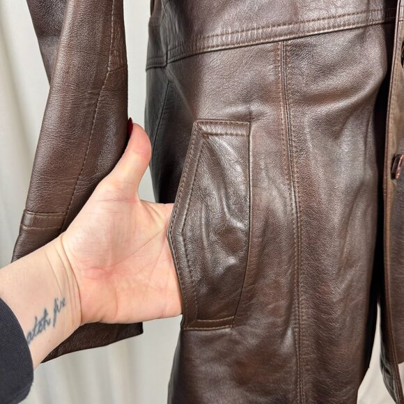 Vintage 1970s Brown Leather Coat Made in Canada by Norwest Leatherworks sz Large - Picture 9 of 15